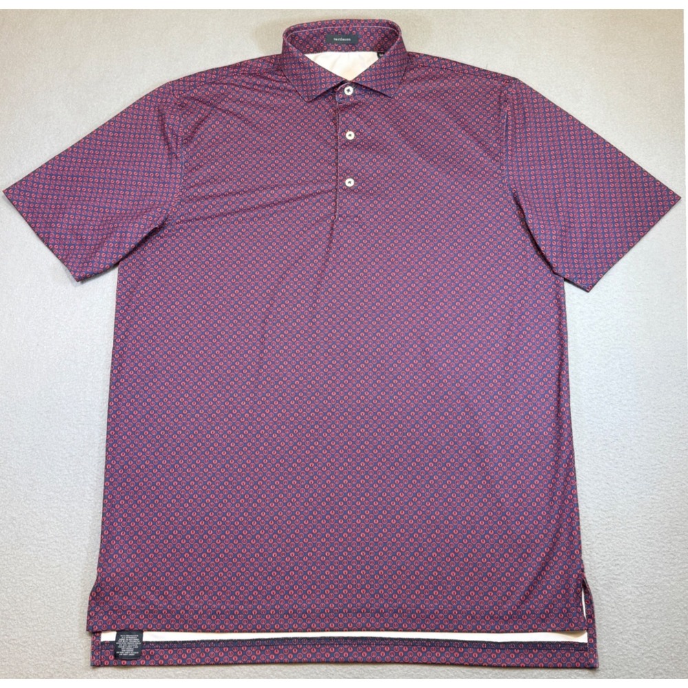TURTLESON Performance Golf Polo Mens M Navy Red Geometric Stretch Short Sleeve
